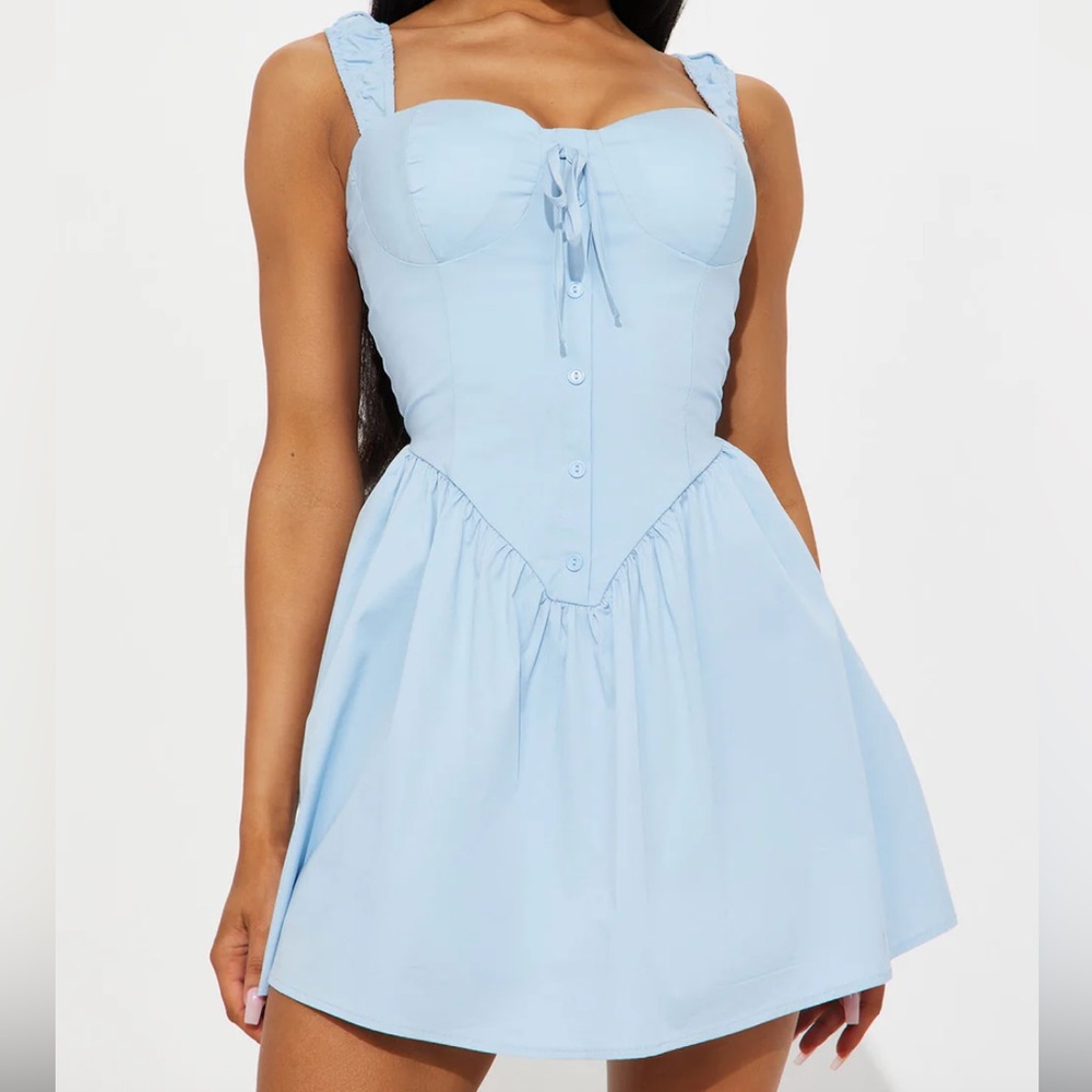 Fashion Nova Light Blue Button-Up Mini Dress